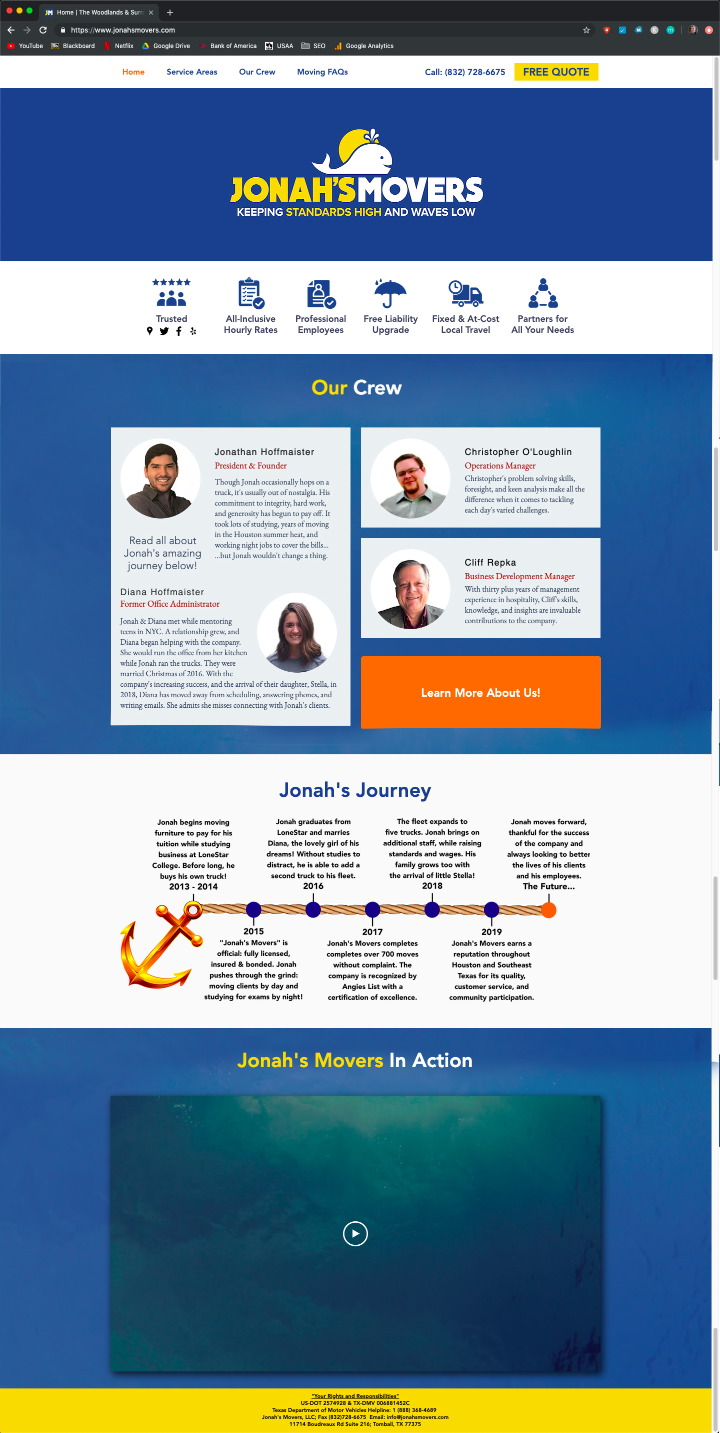 Jonah's Movers homepage before the redesign