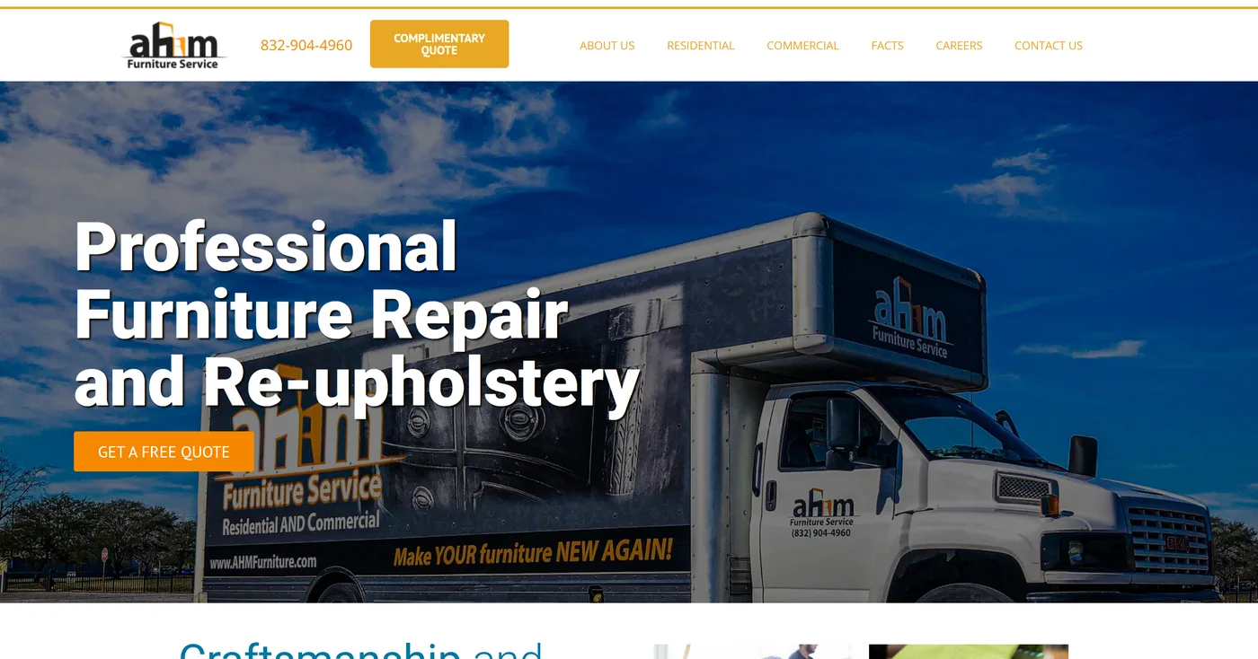 AHM Furniture homepage before redesign