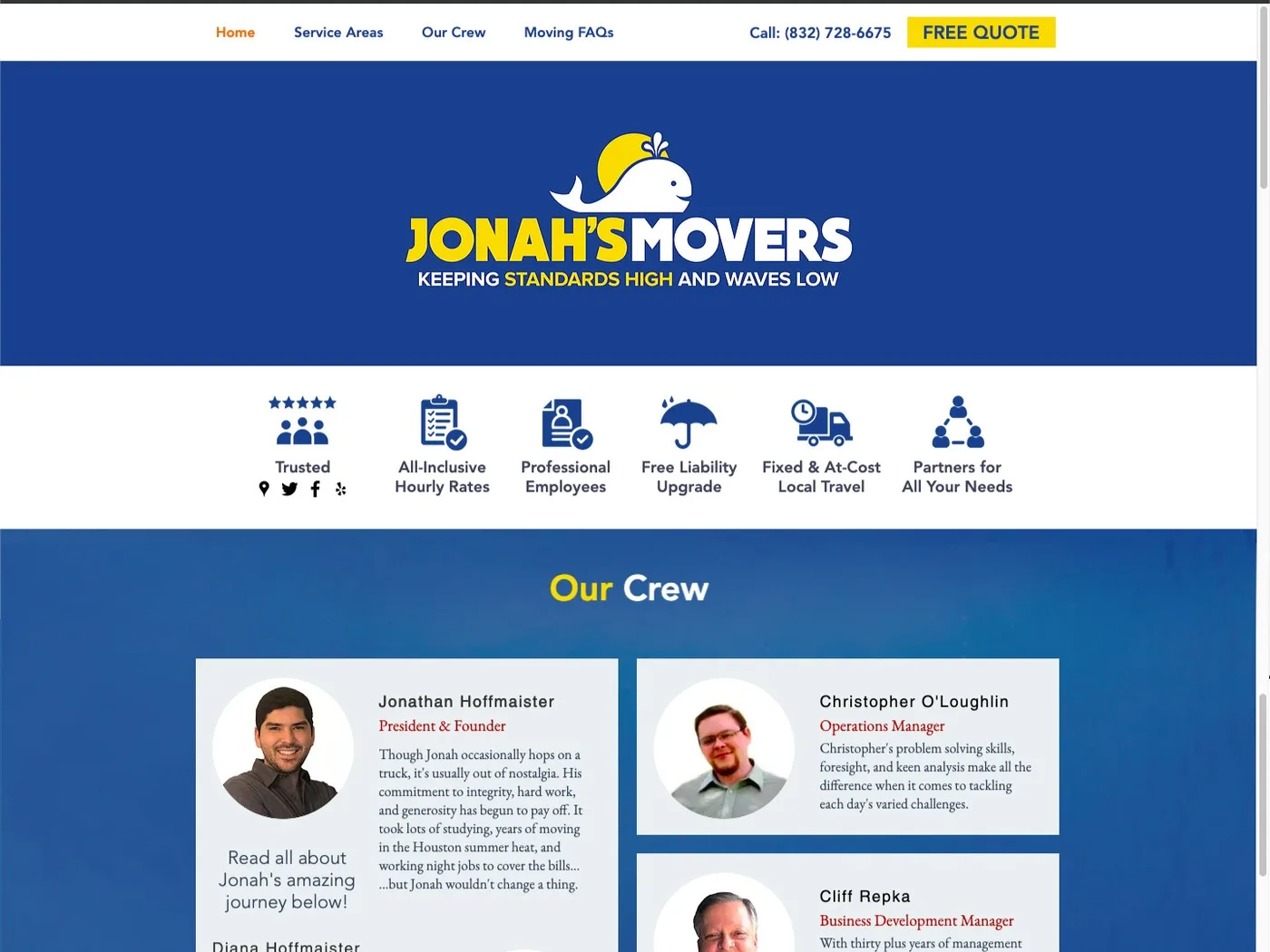 Jonah's Movers homepage before redesign
