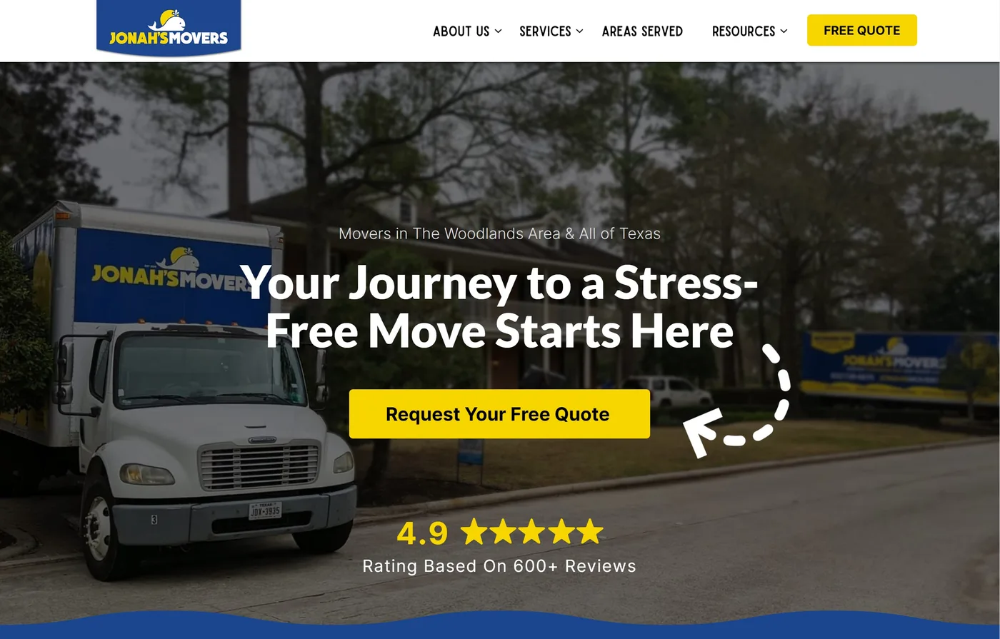 Jonah's Movers website homepage