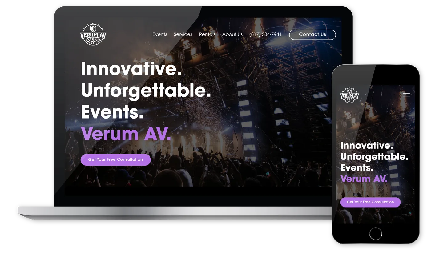 Verum AV Solutions website on laptop and phone