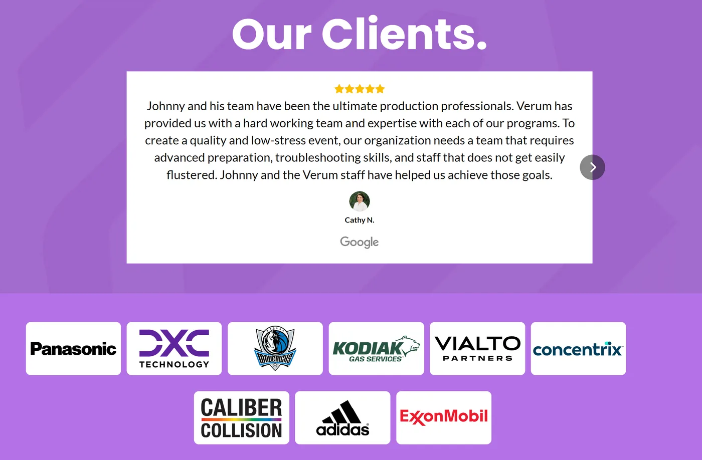 Verum AV Google reviews and client logos